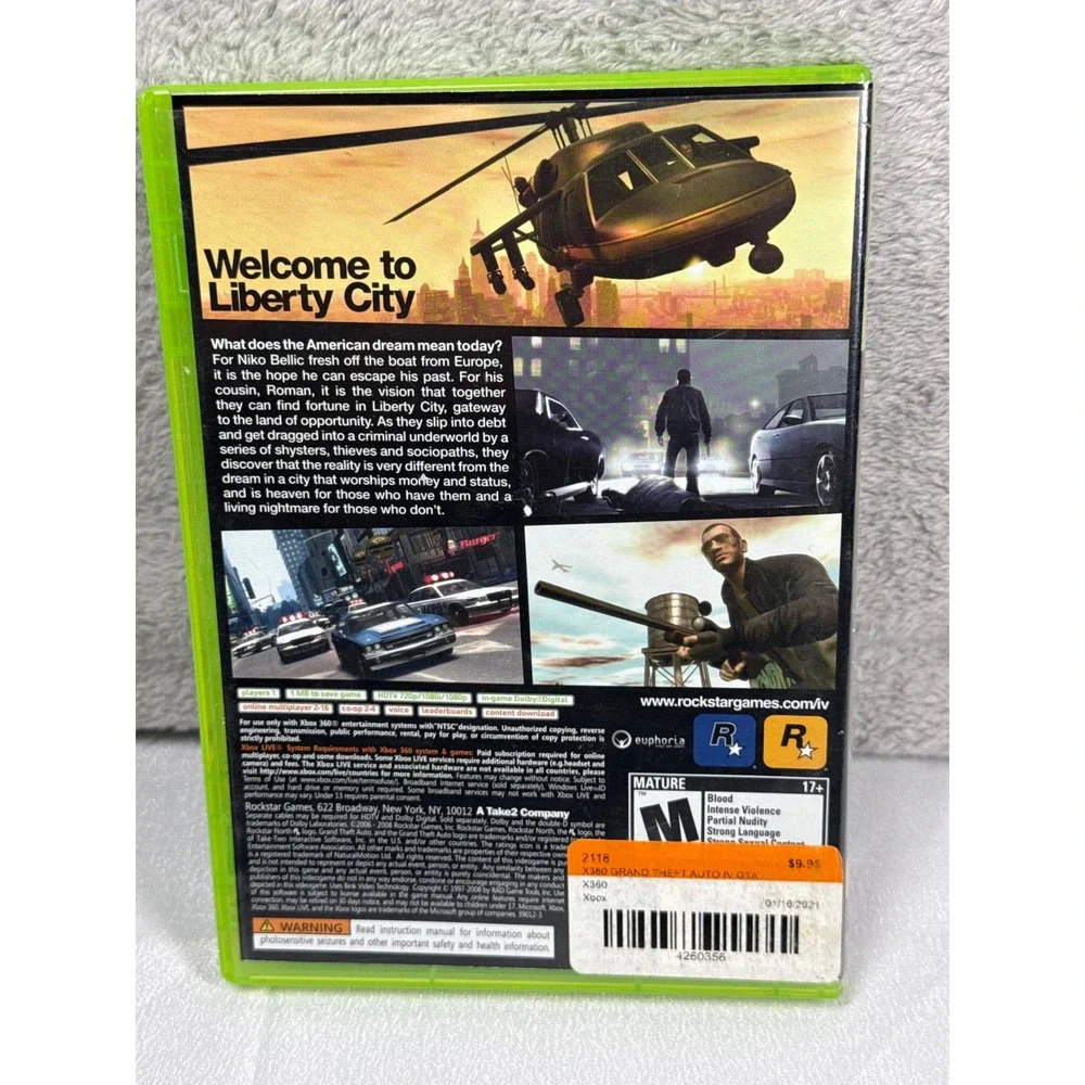 Rockstar Grand Theft Auto IV Xbox 360 OS Green GTA 4 Liberty City Video Game